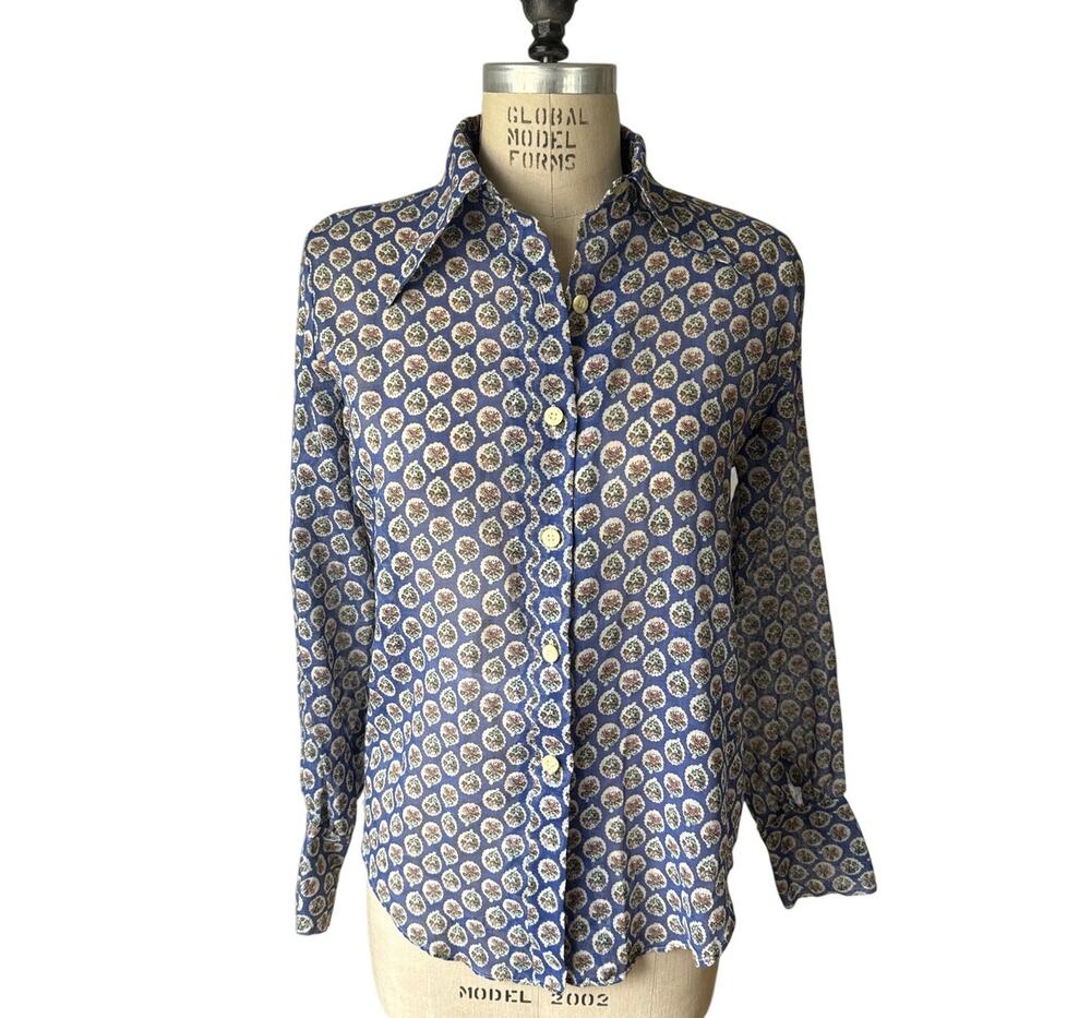 Bullock's Vintage Semi-Sheer Button Down Shirt Floral Print Size Medium NEW NWT